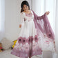 Lorenvalley Fashion Soft Organza Silk Front On Fancy Badla Jari Work Flower Position Print Outing Work Anarkali Kurta Pant With Dupatta Set - Swadesiicart