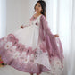 Lorenvalley Fashion Soft Organza Silk Front On Fancy Badla Jari Work Flower Position Print Outing Work Anarkali Kurta Pant With Dupatta Set - Swadesiicart
