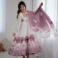 Lorenvalley Fashion Soft Organza Silk Front On Fancy Badla Jari Work Flower Position Print Outing Work Anarkali Kurta Pant With Dupatta Set - Swadesiicart