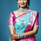 DEIANA'S Beautiful Designer Golden zari Soft Lichi Silk Saree - Blue - Swadesiicart