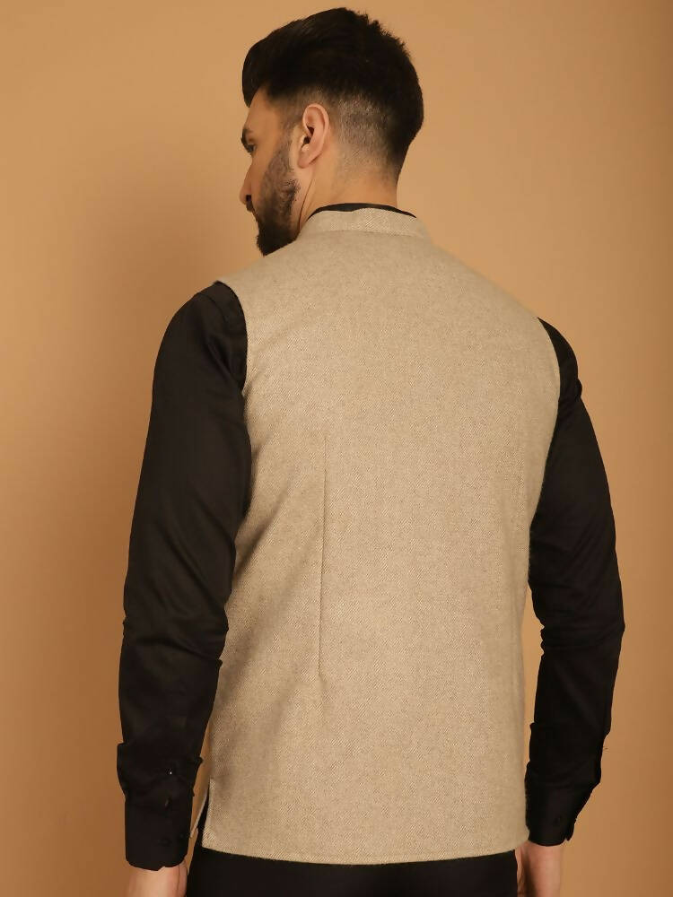 Even Apparels Pure Wool Nehru Jacket - Off White | Swadesiicart
