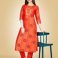 Jyoti Fashion Women's Orange Viscose Rayon Embroidered Kurta Pant Set | Swadesiicart