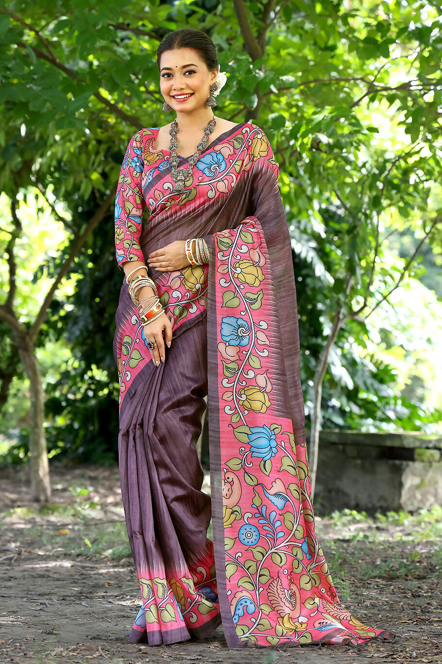 Vishnu Weaves Women's Coffee Cotton Silk Woven Saree with Blouse - Swadesiicart