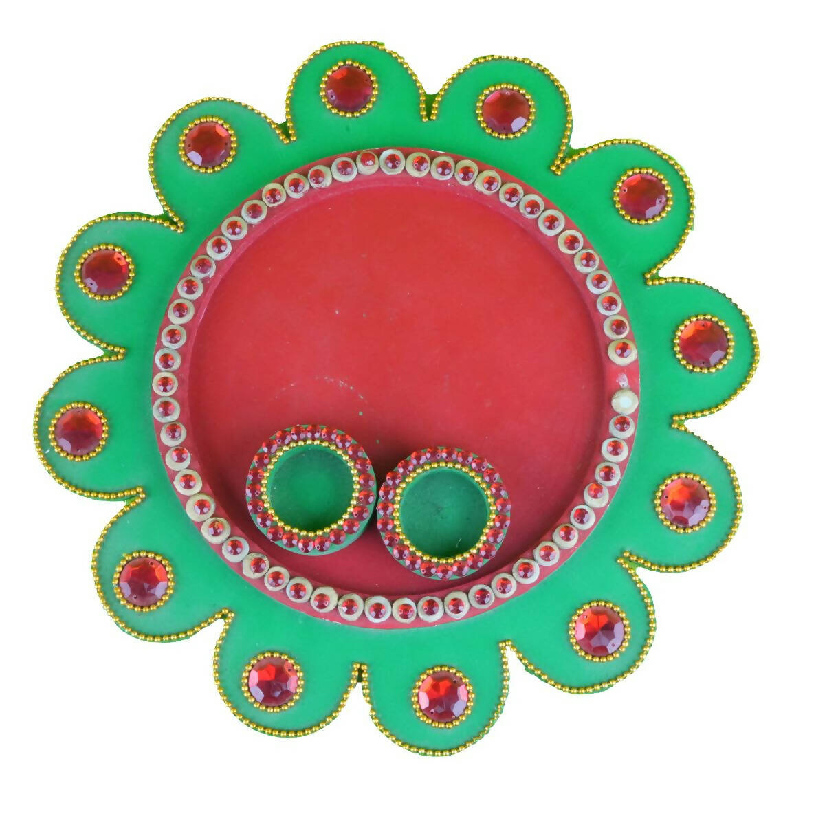 Kundan HandiKrafts Mdf Flower Pooja Thali - Green 01 | Swadesiicart