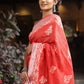 Very Much Indian Organic Linen With Handblock Printing Saree - Red | Swadesiicart