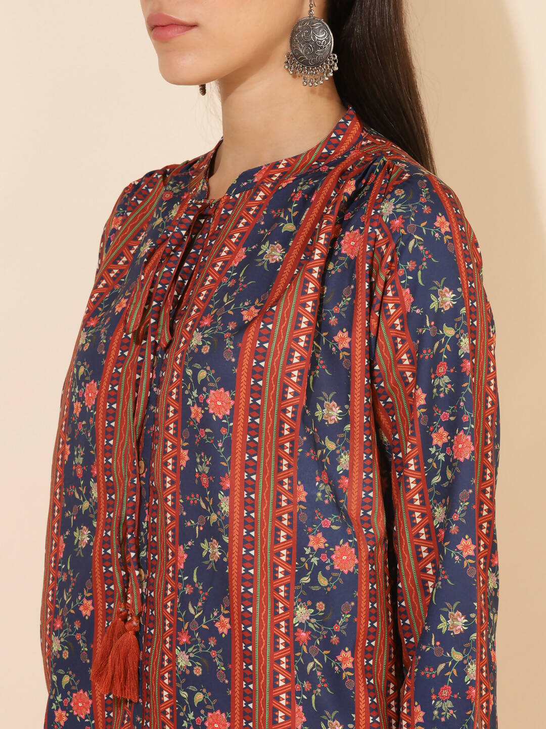 Janasya Women's Blue Crepe Digital Floral Printed Festive A-line Co-ords - Swadesiicart