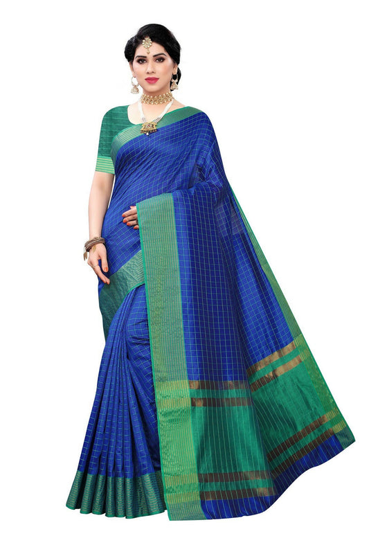 Vamika Blue Cotton Silk Weaving Saree (Manipuri Blue) | Swadesiicart