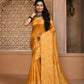 Vishnu Weaves Women's Yellow Handloom Raw Silk Woven Border Saree with Unstitched Blouse - Swadesiicart