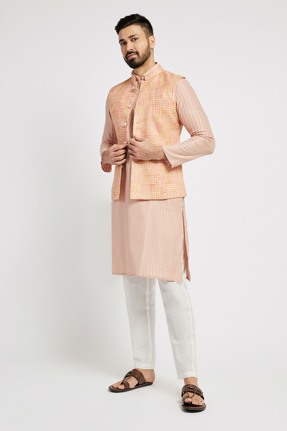 Ethnic India Pink Bundi Men's Jacket Abstract Blended | Swadesiicart
