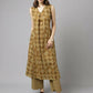 FIORRA Women's Brown Cotton A-Line Kurta Palazzo Set - Swadesiicart