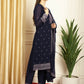 Jyoti Fashion Women's Navy Blue Georgette Resham Thread & Sequin Kurta with Trouser & Dupatta | Swadesiicart