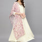 Ahalyaa Women's Cream Crepe kurta With Printed Dupatta Set | Swadesiicart