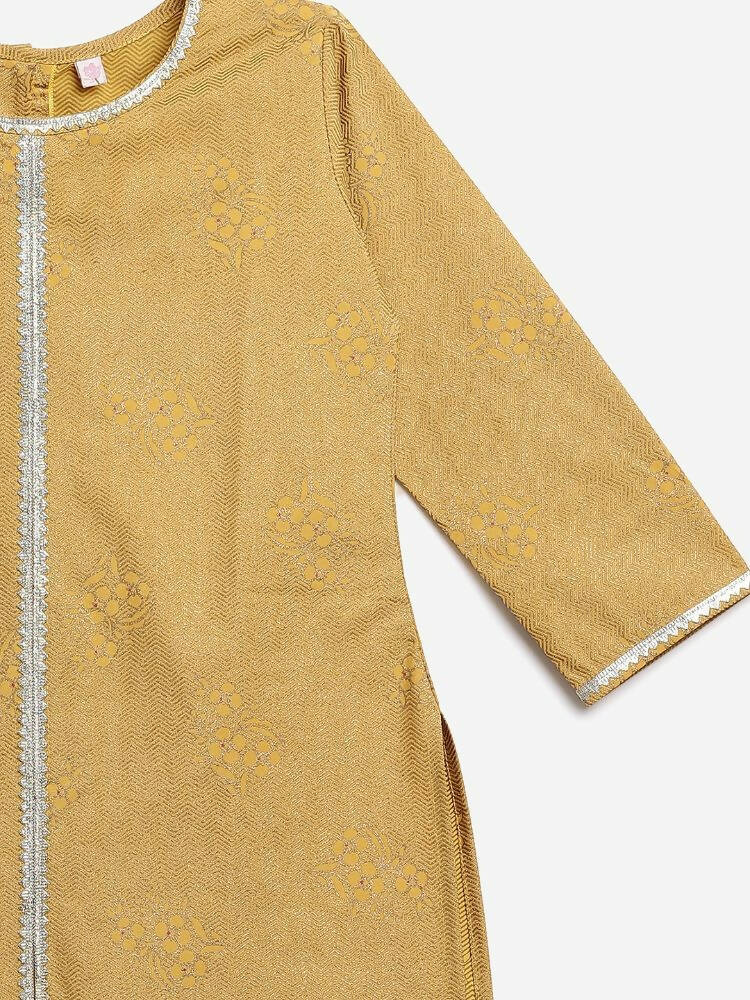 Ahalyaa Mustard Crepe Straight Kids Kurta Palazzo Set For Girls | Swadesiicart