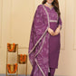 Wine Viscose Chanderi Embroidered Stitched Suit With Dupatta - Tanisha | Swadesiicart