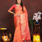 Lorenvalley Fashion Orange Organza Silk Woven Design with Rich Meenakari Weaving Pallu Saree - Swadesiicart