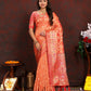 Lorenvalley Fashion Orange Organza Silk Woven Design with Rich Meenakari Weaving Pallu Saree - Swadesiicart
