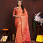 Lorenvalley Fashion Orange Organza Silk Woven Design with Rich Meenakari Weaving Pallu Saree - Swadesiicart