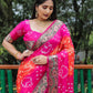 Lorenvalley Premium Pure Bandhej Tapeta Soft light weight silk saree with zari weaving Border - Multicolor - Swadesiicart