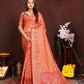 Lorenvalley Fashion Orange Organza Silk Woven Design with Rich Meenakari Weaving Pallu Saree - Swadesiicart