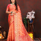 Lorenvalley Fashion Orange Organza Silk Woven Design with Rich Meenakari Weaving Pallu Saree - Swadesiicart