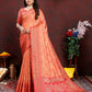 Lorenvalley Fashion Orange Organza Silk Woven Design with Rich Meenakari Weaving Pallu Saree - Swadesiicart
