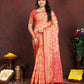 Lorenvalley Fashion Orange Organza Silk Woven Design with Rich Meenakari Weaving Pallu Saree - Swadesiicart