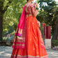 Lorenvalley Orange Jacquard Silk Paithani Weaving Zari Lehenga Choli with Dupatta | Swadesiicart