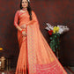 Lorenvalley Fashion Orange Organza Silk Woven Design with Rich Meenakari Weaving Pallu Saree - Swadesiicart