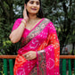 Lorenvalley Premium Pure Bandhej Tapeta Soft light weight silk saree with zari weaving Border - Multicolor - Swadesiicart