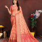 Lorenvalley Fashion Orange Organza Silk Woven Design with Rich Meenakari Weaving Pallu Saree - Swadesiicart