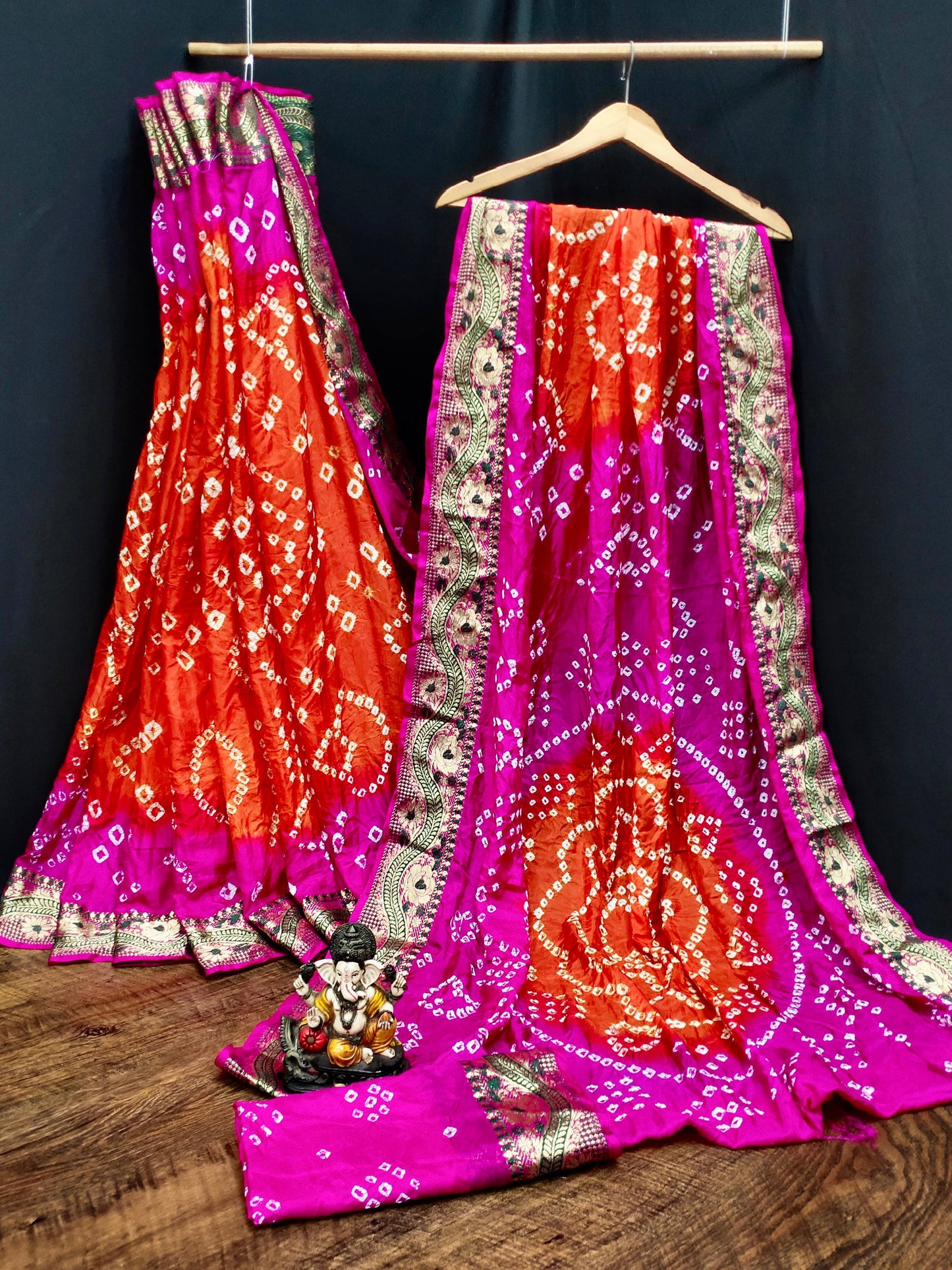Lorenvalley Premium Pure Bandhej Tapeta Soft light weight silk saree with zari weaving Border - Multicolor - Swadesiicart