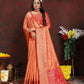 Lorenvalley Fashion Orange Organza Silk Woven Design with Rich Meenakari Weaving Pallu Saree - Swadesiicart
