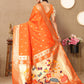 Lorenvalley Fashion Orange Soft Paithani Silk Woven Design Rich Zari Meenakari Weaving Saree - Swadesiicart