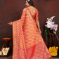 Lorenvalley Fashion Orange Organza Silk Woven Design with Rich Meenakari Weaving Pallu Saree - Swadesiicart