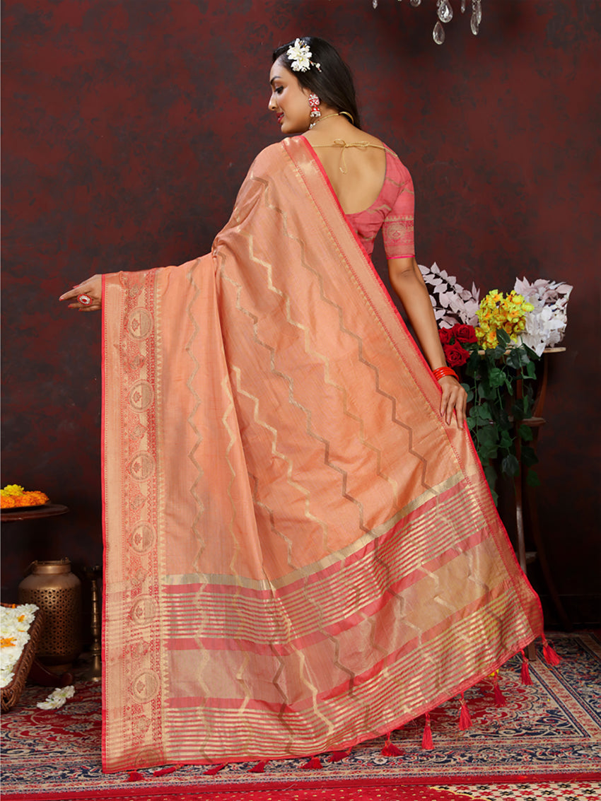 Lorenvalley Fashion Orange Soft Katan Silk Woven Design Zari Weaving Pallu Saree - Swadesiicart