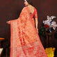 Lorenvalley Fashion Orange Organza Silk Woven Design with Rich Meenakari Weaving Pallu Saree - Swadesiicart