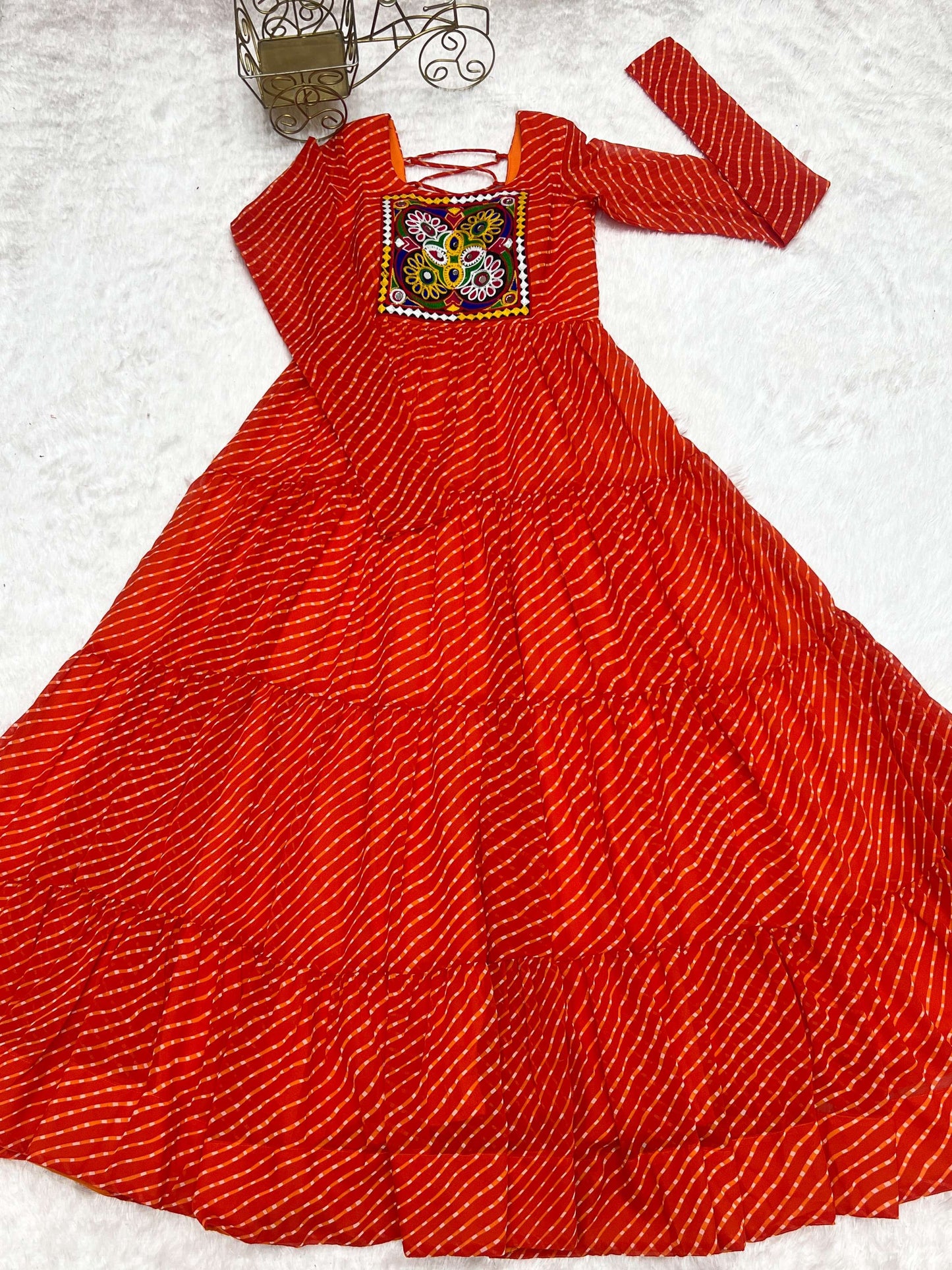 Lorenvalley Fashion Women Pure Soft Faux Georgette Leheriya Print Anarkali Gown - Swadesiicart