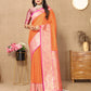 Lorenvalley Fashion Orange Soft Silk weaving Design Rich Zari Weaving Saree - Swadesiicart