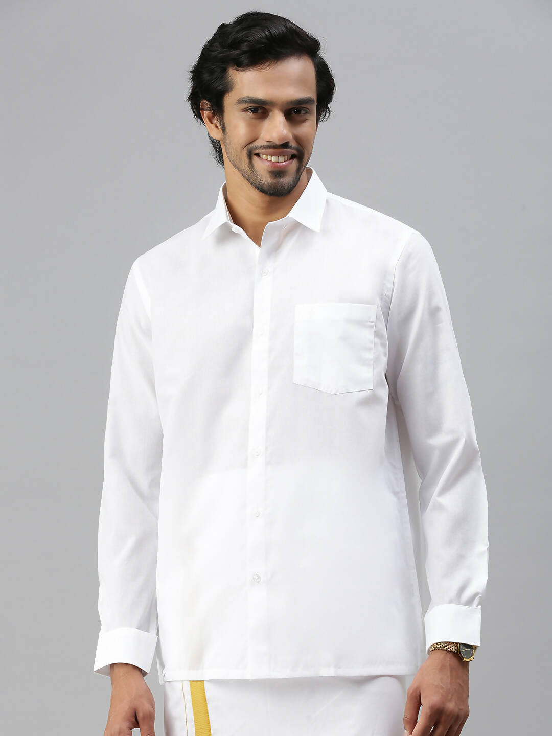 Ramraj Cotton Mens Full Sleeve Formal White Shirt | Swadesiicart