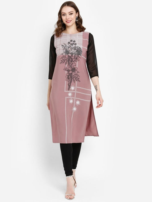 Ahalyaa Women Mauve Printed Straight Kurta | Swadesiicart