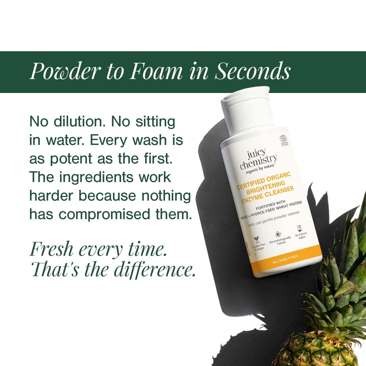 Certified Organic Brightening Enzyme Cleanser Fortified with Rice + Hydrolysed Wheat Protein