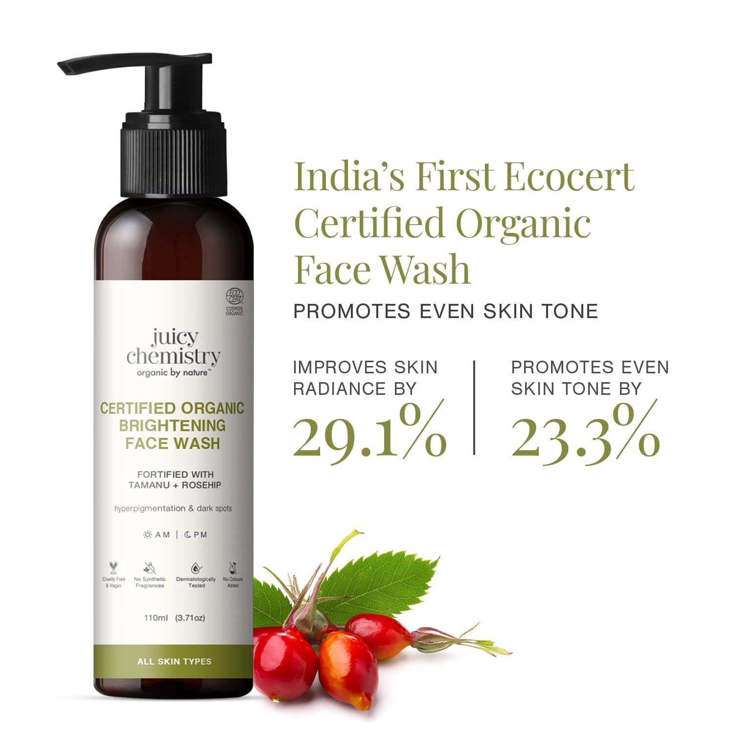 Organic Brightening Face Wash Fortified with Tamanu + Rosehip