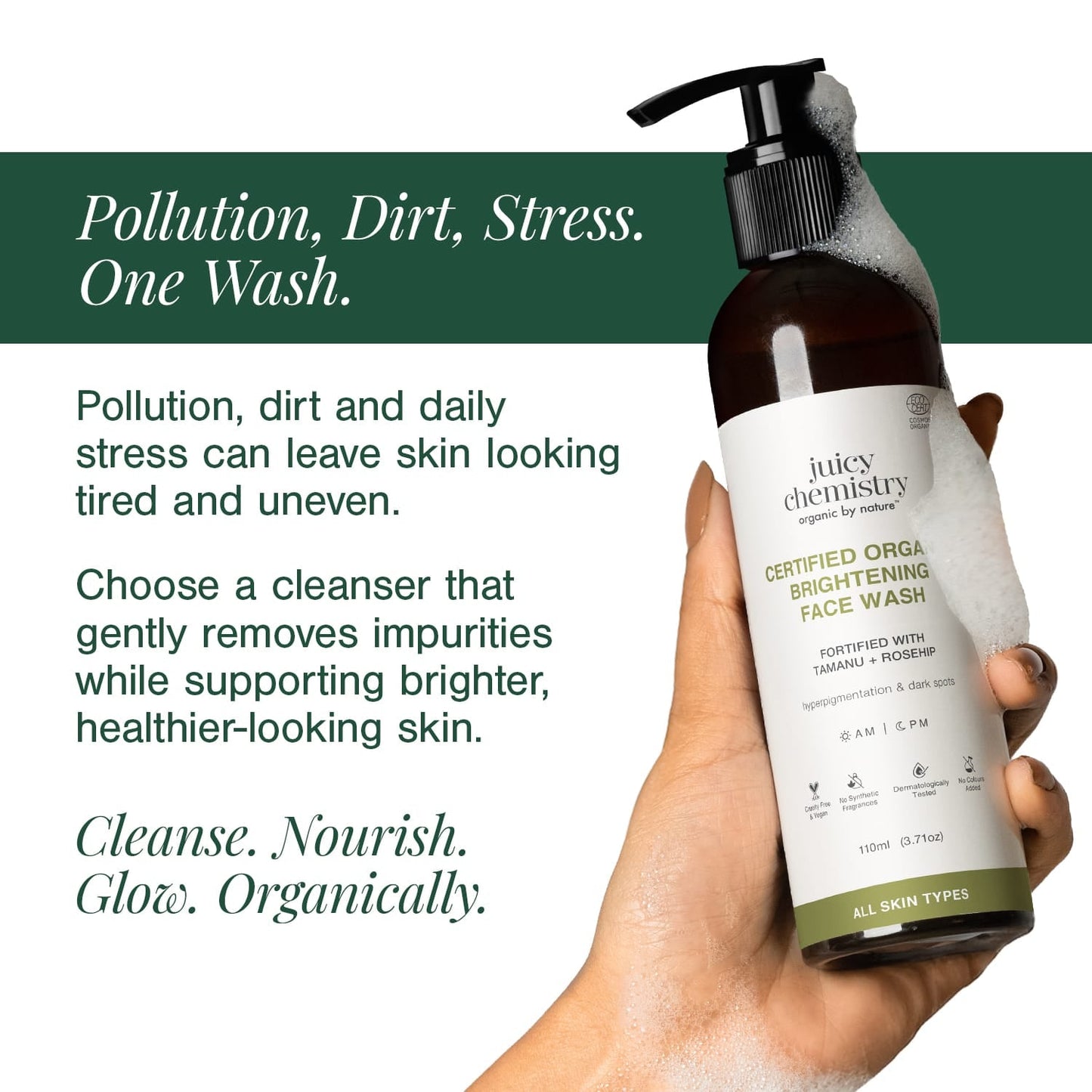 Organic Brightening Face Wash Fortified with Tamanu + Rosehip