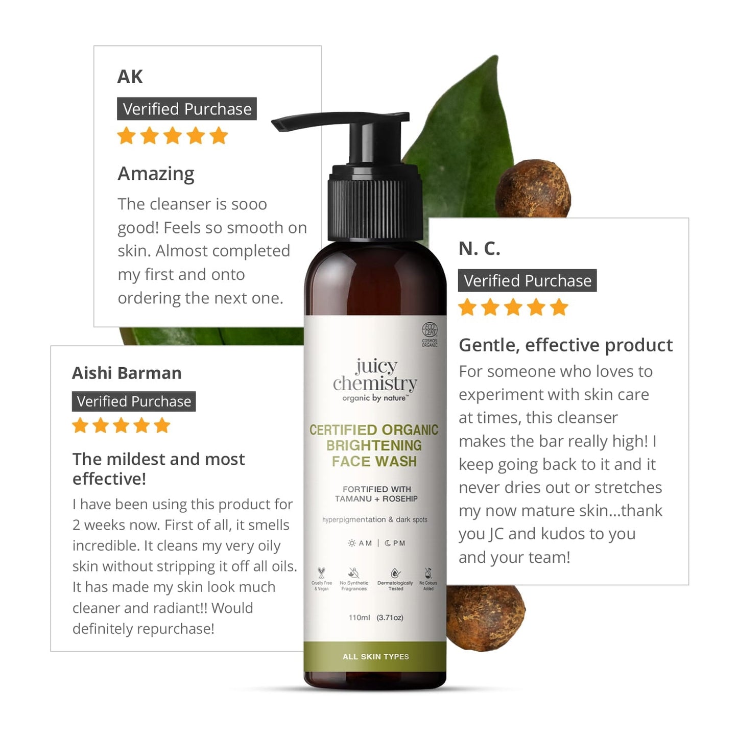 Organic Brightening Face Wash Fortified with Tamanu + Rosehip