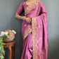 Vastranavya Mauve Vichitra Silk Zari with Swarovski Work Ready to Wear Saree | Swadesiicart