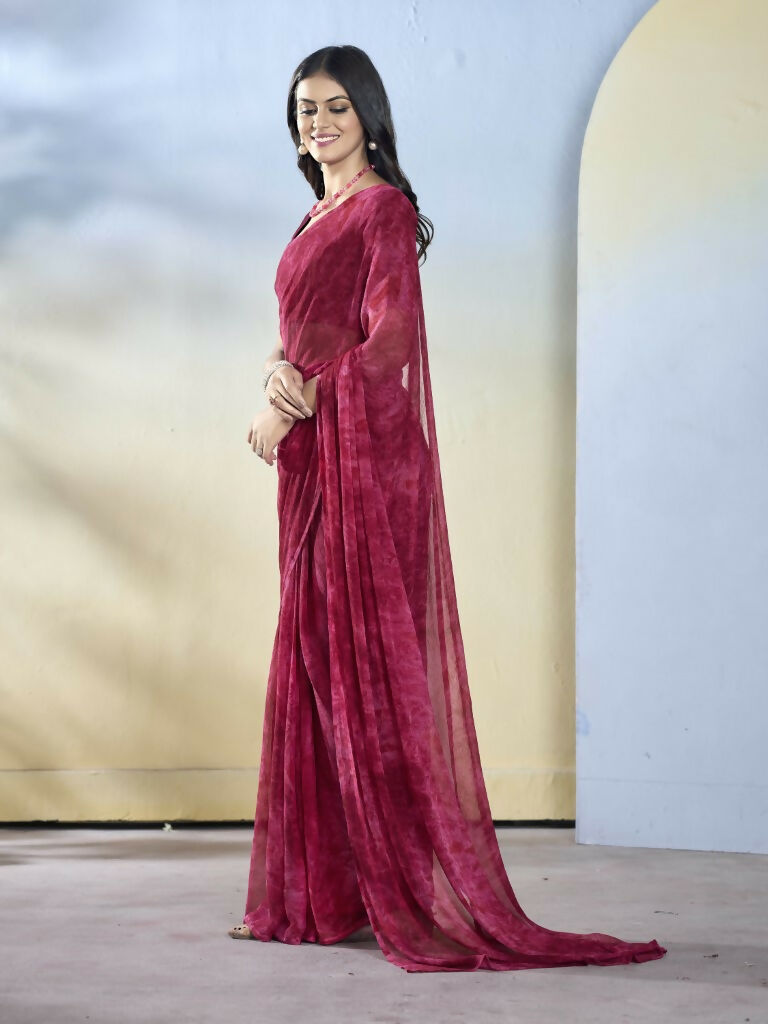 Burgundy Georgette Designer Printed Ready to Wear Saree - Samyana | Swadesiicart