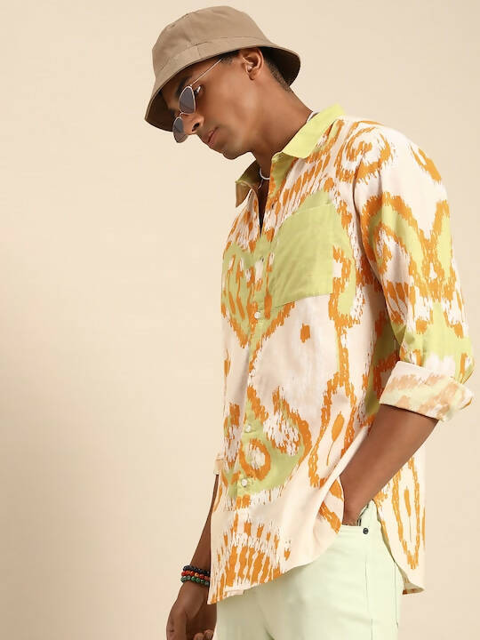 Off White Men Pure Cotton Relaxed Opaque Printed Casual Resort Shirt - Mahotsav | Swadesiicart
