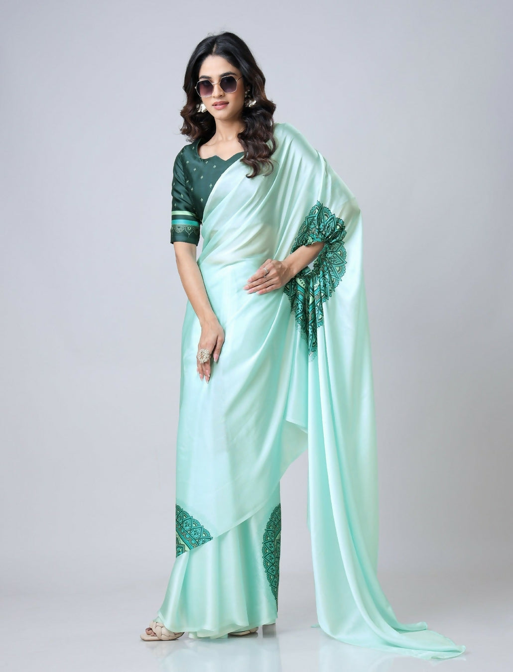Vastranavya Electric Blue Mandalaa Print Freehand Ready to Wear Saree | Swadesiicart