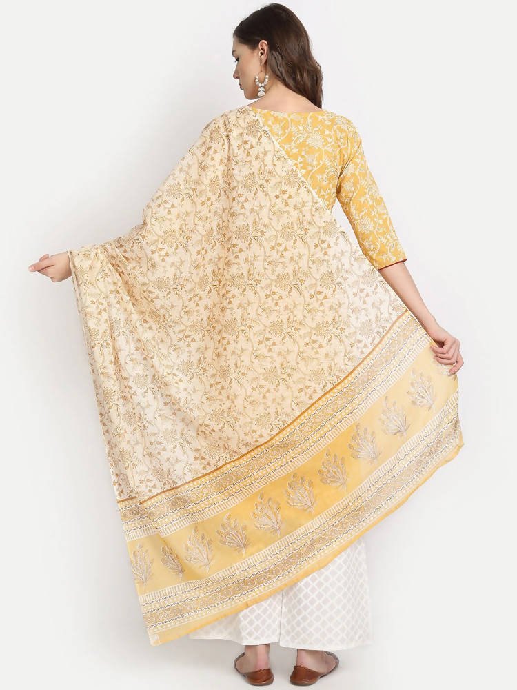 Anubhutee Yellow Ethnic Motifs Printed Panelled Pure Cotton Kurta with Salwar & With Dupatta | Swadesiicart