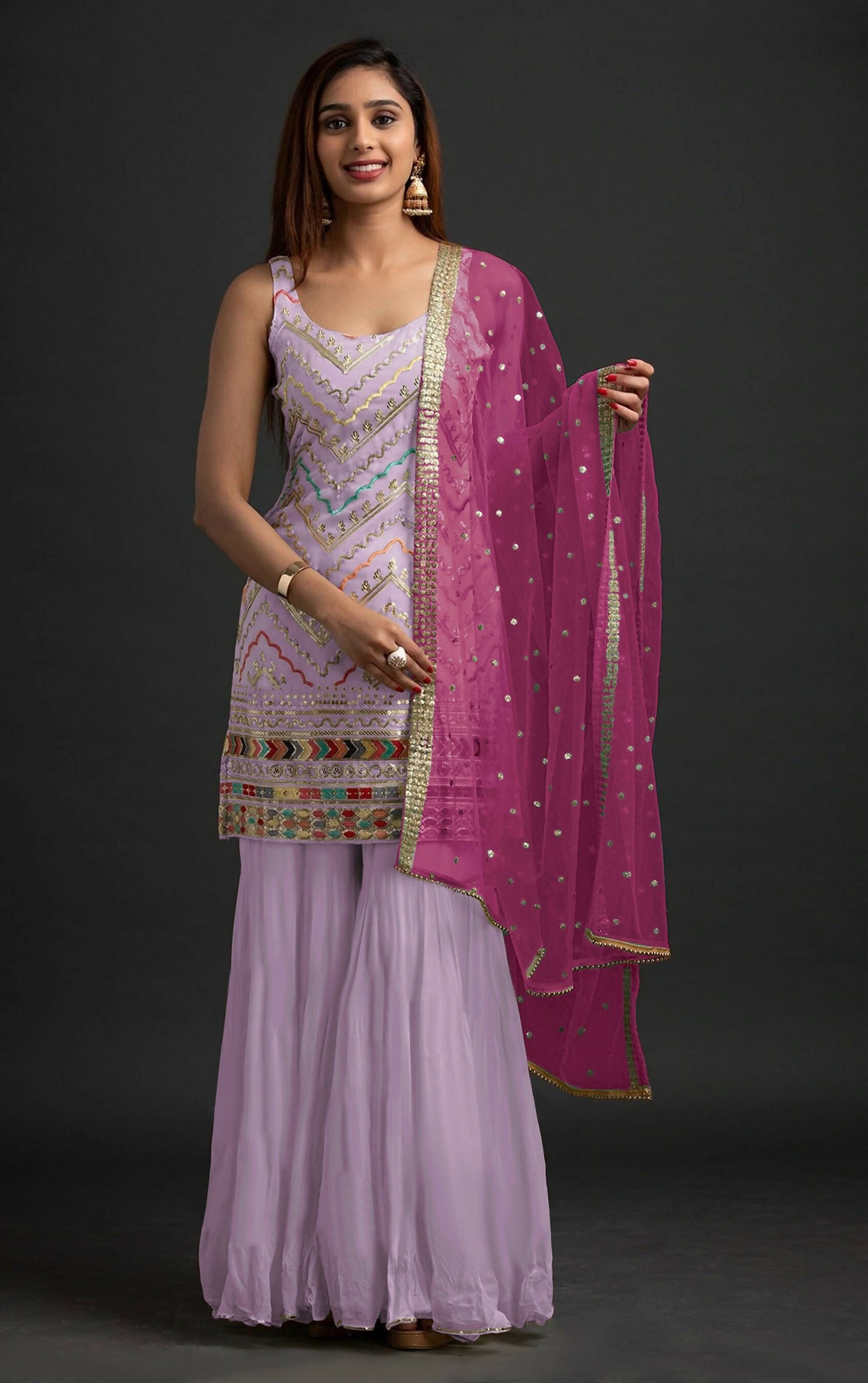 Anaita Lavender Georgette Suit with Embroidered Thread & Sequence Work - Swadesiicart